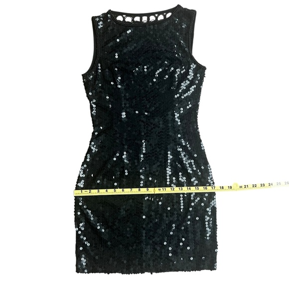 Nite Line Black Sequin Sheer Back Dress Sz 8 Cocktail Party Glam - Picture 6 of 12